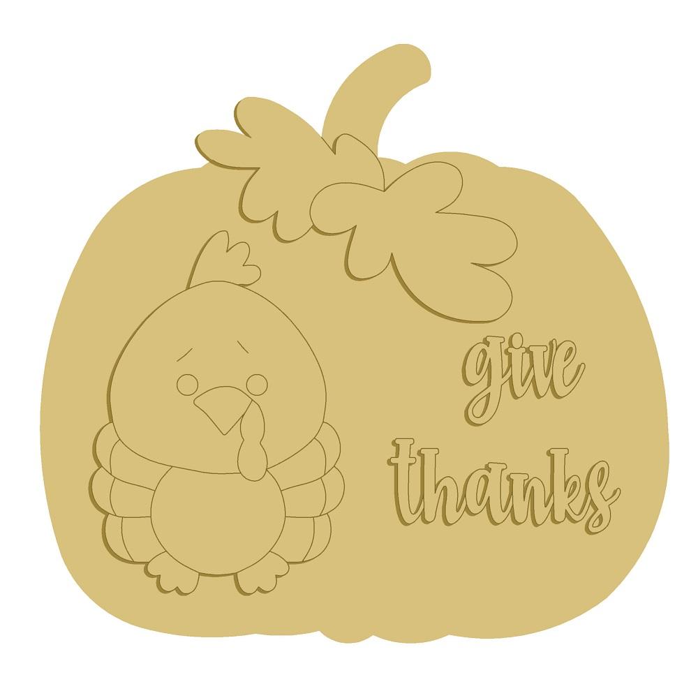 3D Pumpkin MDF Cutout Turkey With Give Thanks - Unfinished For DIY