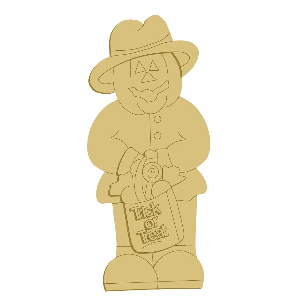 3D Design By Line Pumpkin Man MDF Cutout Trick Or Treat Bag - Unfinished For DIY