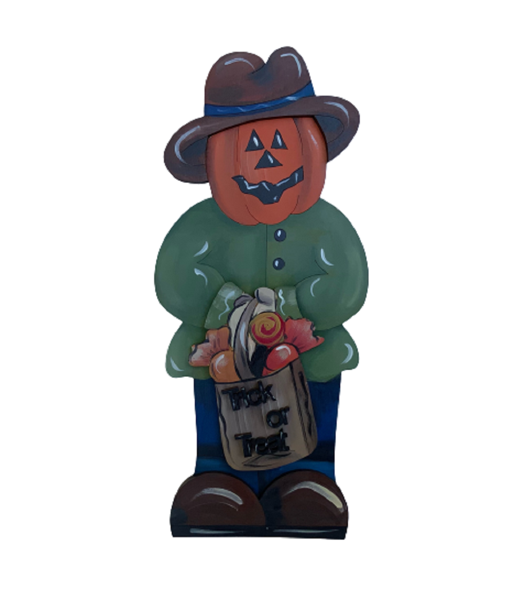 3D Design By Line Pumpkin Man MDF Cutout Trick Or Treat Bag - Unfinished For DIY
