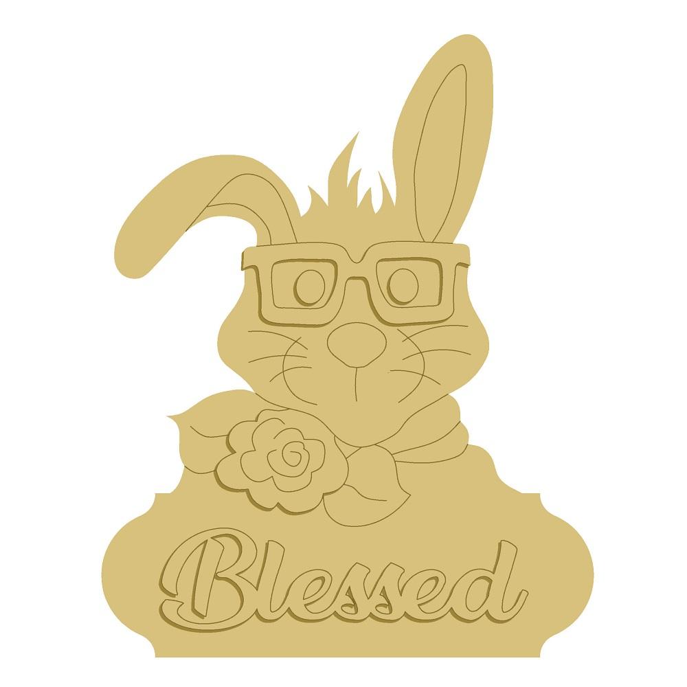 3D Design By Line Bunny MDF Cutout Blessed Glasses With Flower - Unfinished For DIY