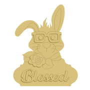 3D Design By Line Bunny MDF Cutout Blessed Glasses With Flower - Unfinished For DIY