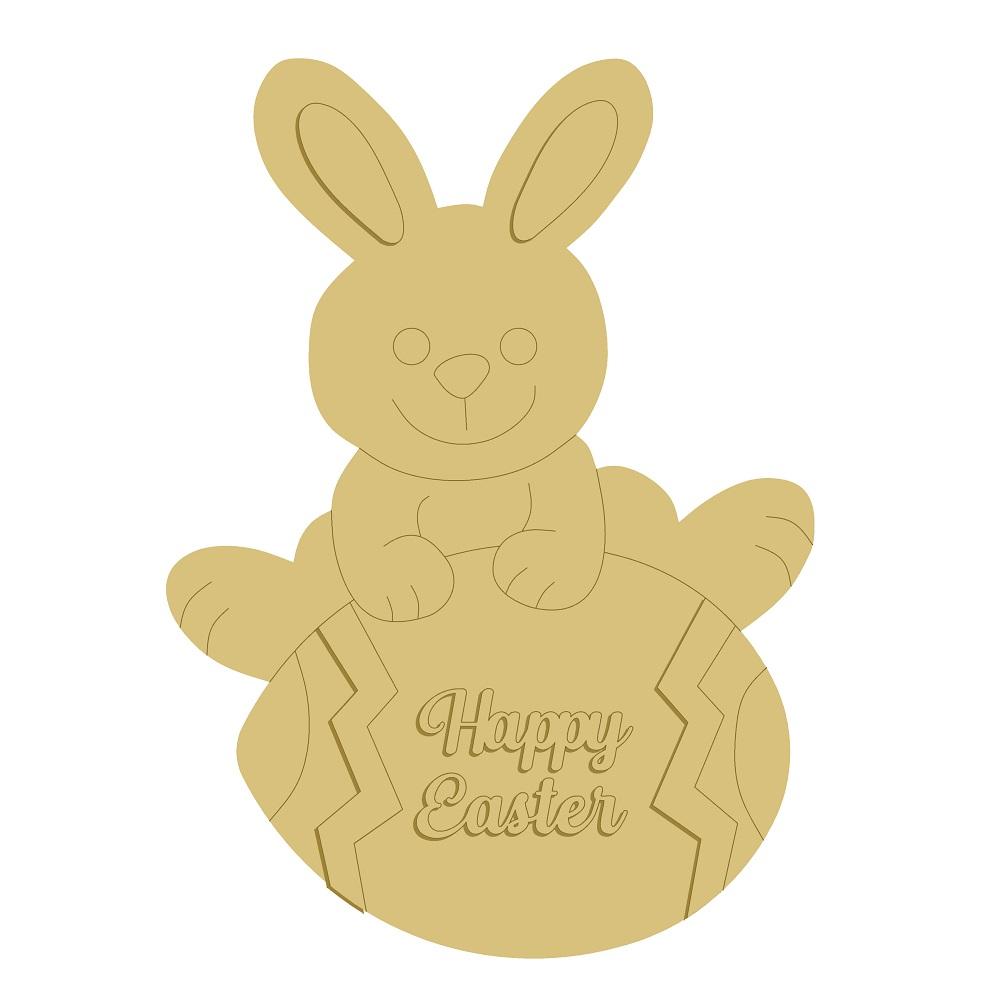 3D Design By Line Rabbit On Egg MDF Cutout Happy Easter - Unfinished For DIY