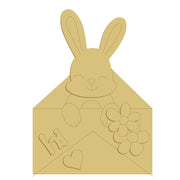 3D Design By Line Envelope MDF Cutout Hi Rabbit In Envelope With Flowers And Heart - Unfinished For DIY