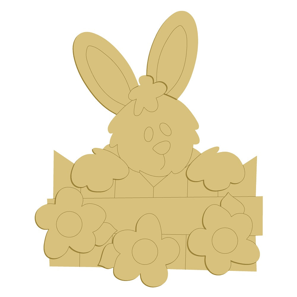 3D Design By Line Rabbit MDF Cutout Garden Scene With Bunny And Flowers - Unfinished For DIY