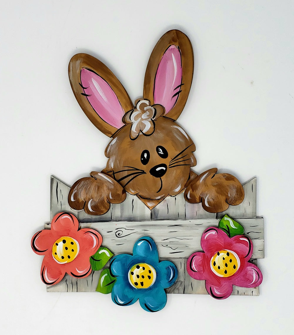 3D Design By Line Rabbit MDF Cutout Garden Scene With Bunny And Flowers - Unfinished For DIY