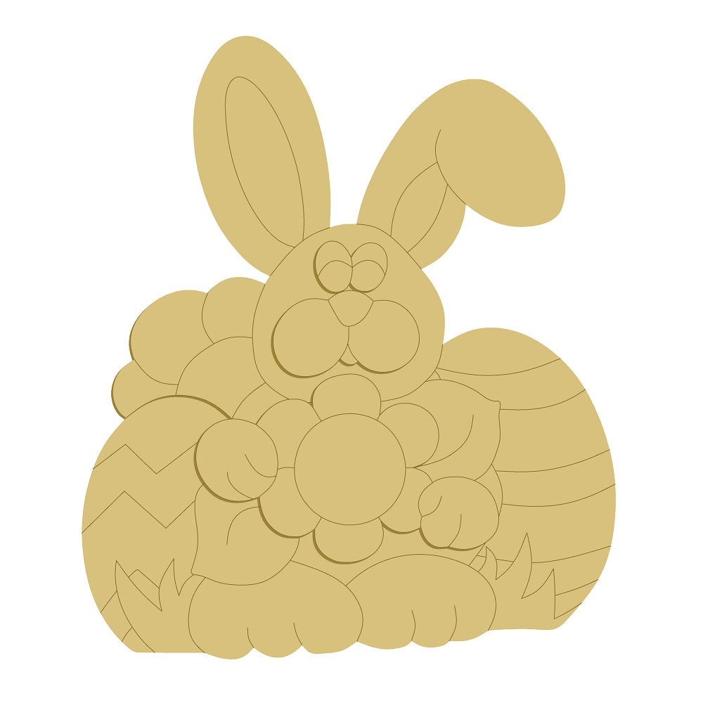 3D Design By Line Rabbit MDF Cutout Easter Bunny With Eggs - Unfinished For DIY