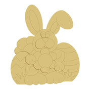 3D Design By Line Rabbit MDF Cutout Easter Bunny With Eggs - Unfinished For DIY