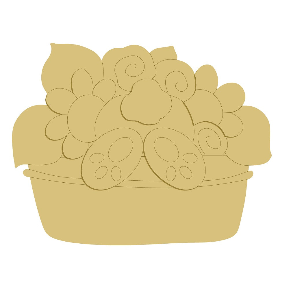 3D Design By Line Rabbit MDF Cutout In Basket With Florals - Unfinished For DIY