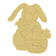 3D Design By Line Rabbit MDF Cutout In Basket With Flowers - Unfinished For DIY