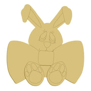 3D Design By Line Bunny MDF Cutout Sitting With A Large Bow On The Lap - Unfinished For DIY