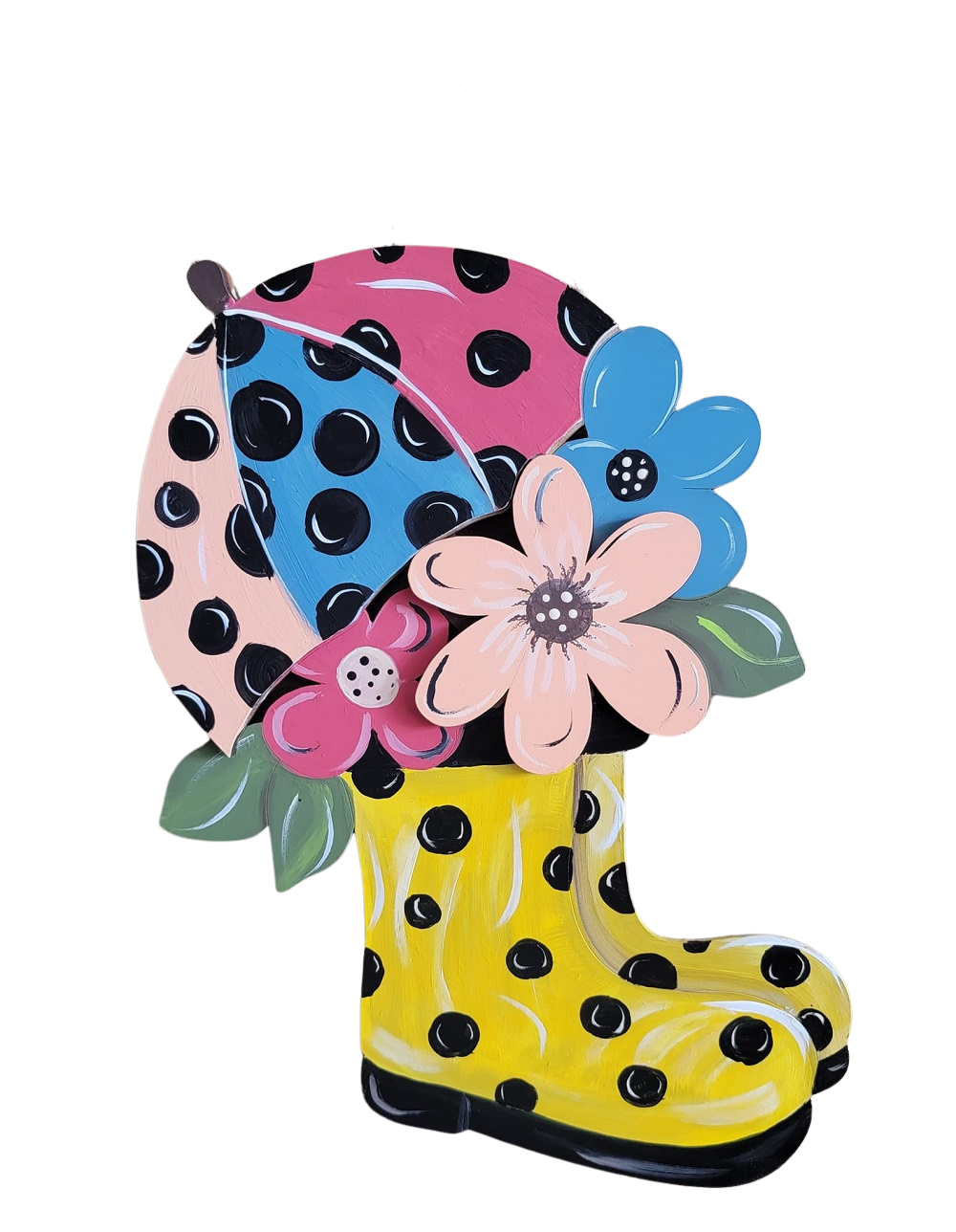 Design By Line Rain Boot MDF Cutout Floral Bouquet inside Boots with Umbrella sticking out - Unfinished For DIY