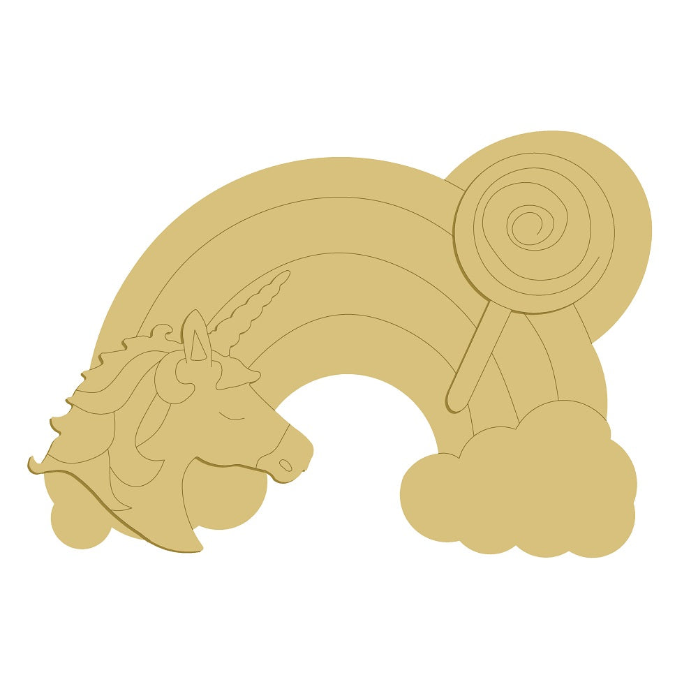 3D Design By Line Rainbow MDF Cutout Unicorn Head With Clouds - Unfinished For DIY