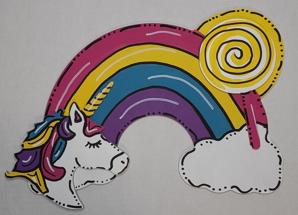 3D Design By Line Rainbow MDF Cutout Unicorn Head With Clouds - Unfinished For DIY