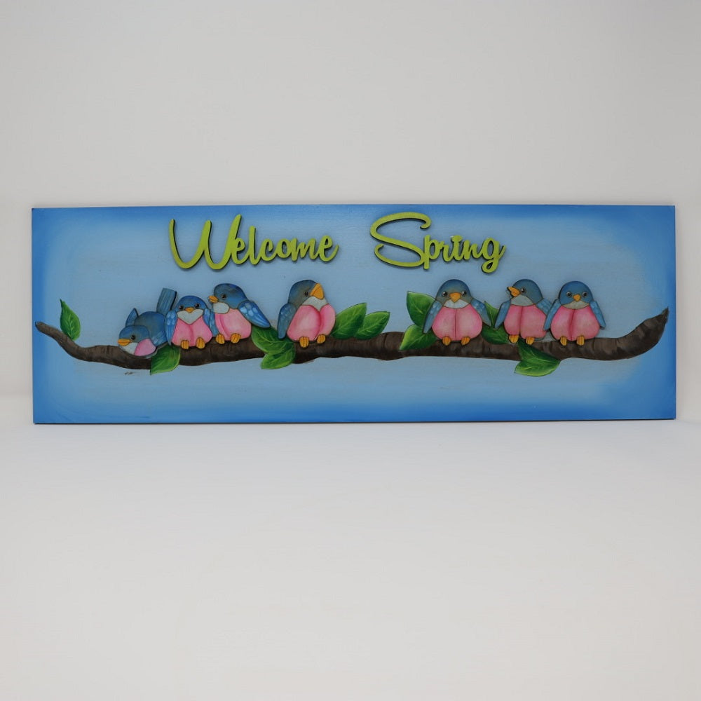Design By Line Rectangle MDF Cutout Welcome Spring Birds - Unfinished For DIY
