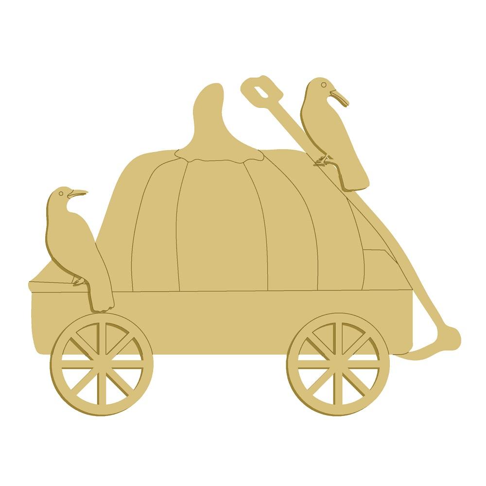 3D Design By Line Wagon MDF Cut Out Pumpkin On Cart With Birds And Shovel - Unfinished For DIY