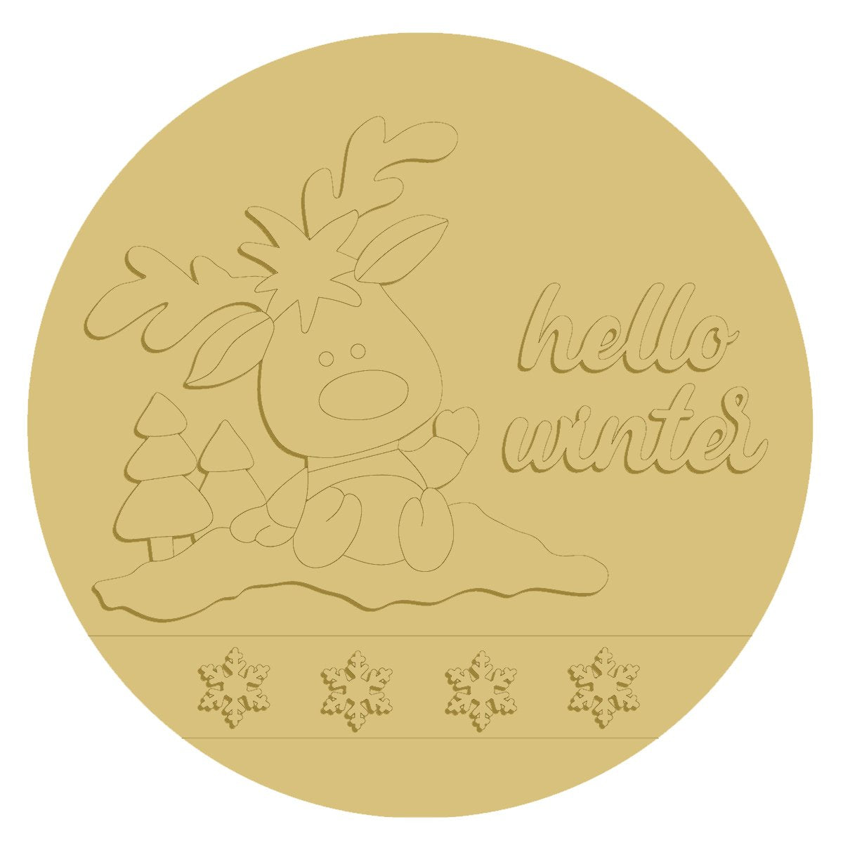 3D Round MDF Cutout Hello Winter Moose Scene - Unfinished For DIY