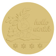 3D Round MDF Cutout Hello Winter Moose Scene - Unfinished For DIY