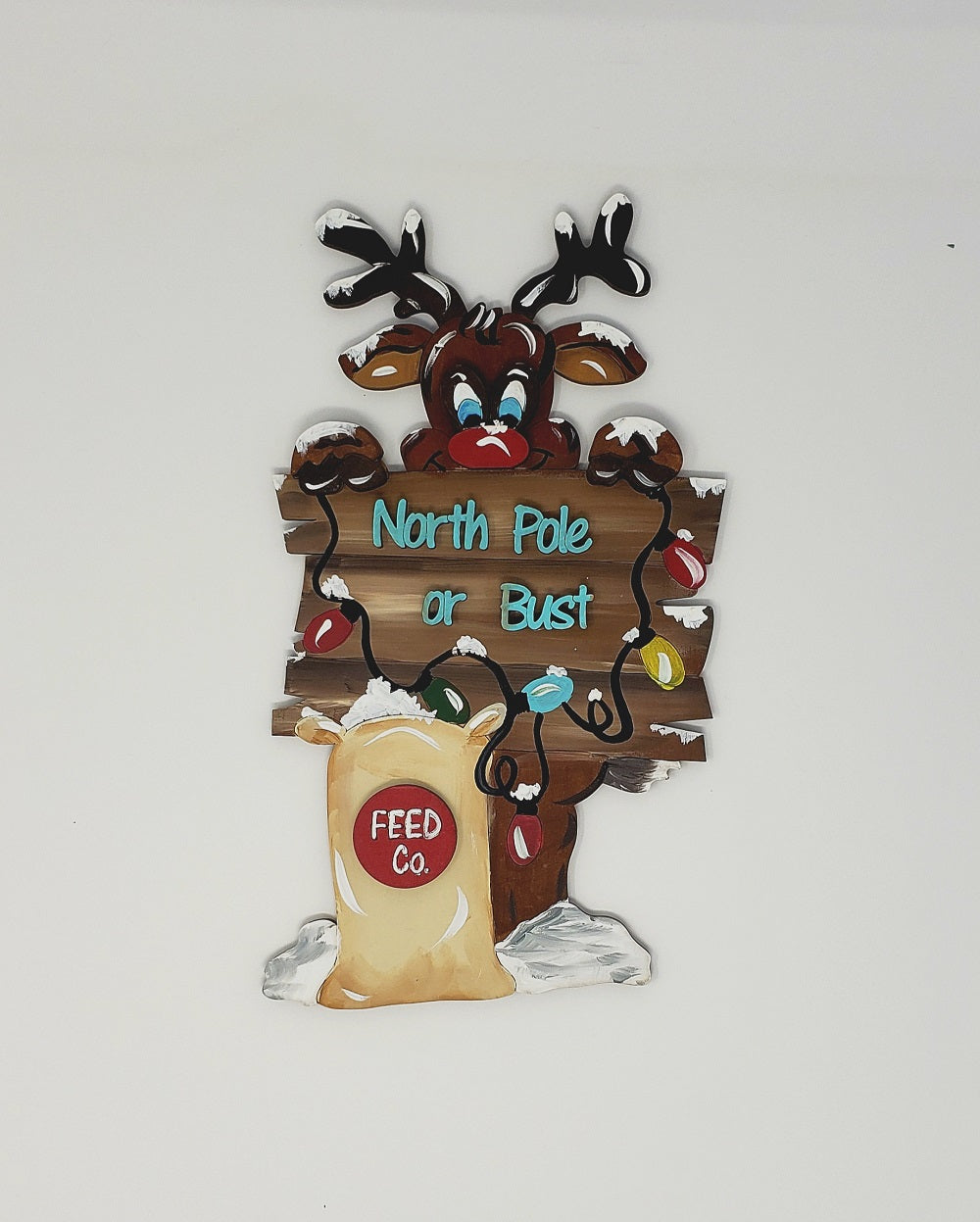 Design By Line Reindeer MDF Cutout North Pole Or Bust Sign - Unfinished For DIY
