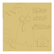 3D Design By Line Square MDF Cutout Farm Scene With Rooster and Rise And Shine Sign - Unfinished For DIY