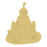 3D Sand Castle MDF Cutout With Bucket, Seashell And Starfish - Unfinished For DIY