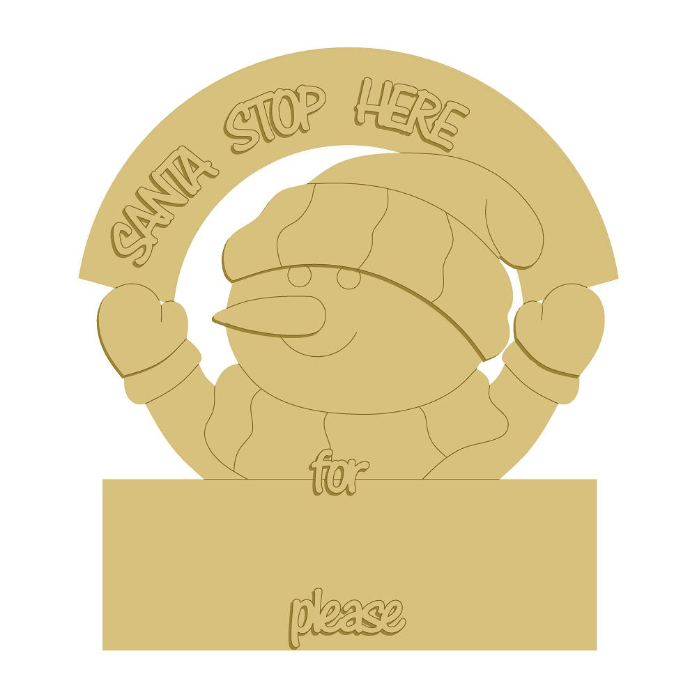 3D Design By Line Snowman MDF Cutout With Santa Stop Here For Please Sign- Unfinished For DIY