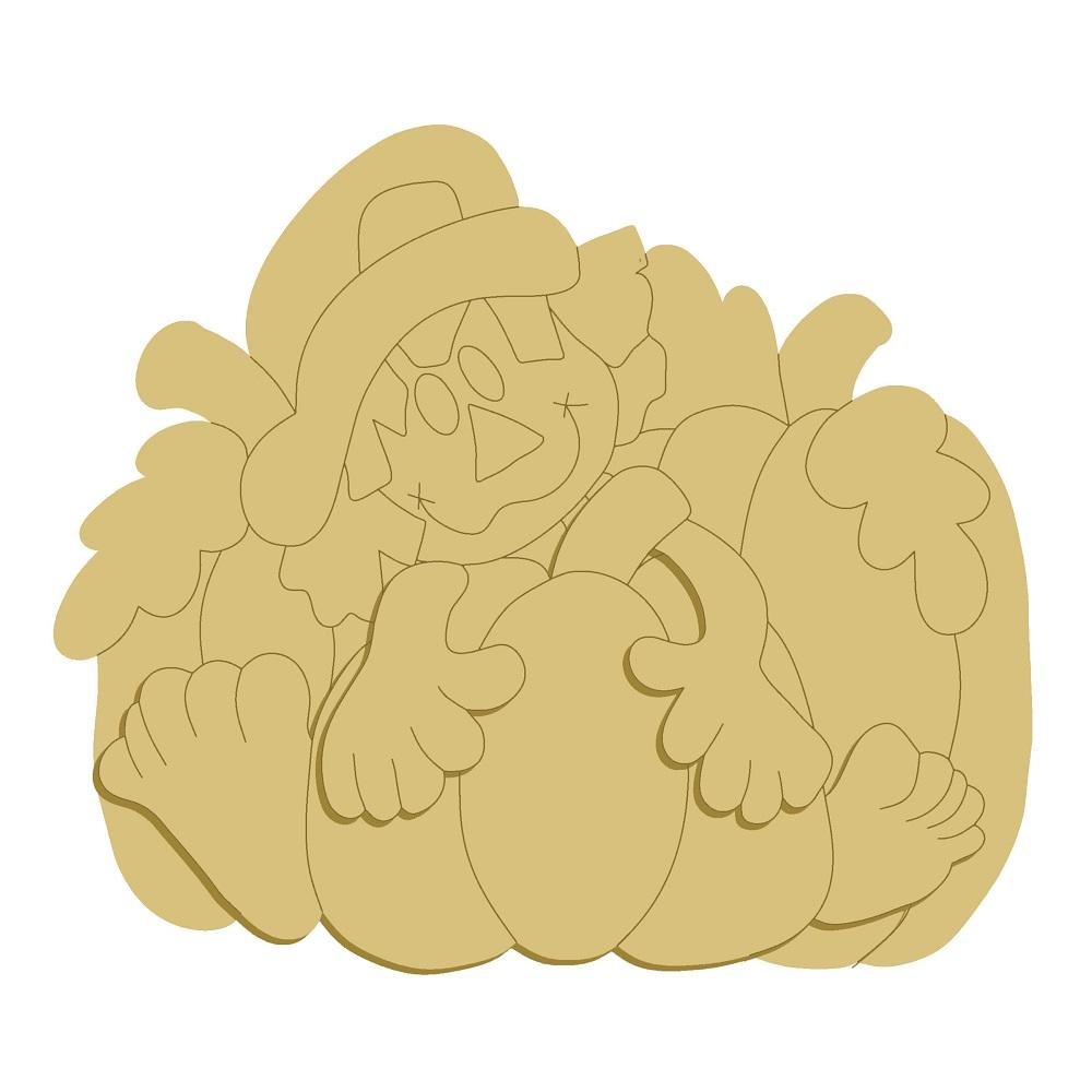 3D Design By Line Scarecrow MDF Cutout Holding Pumpkin - Unfinished For DIY