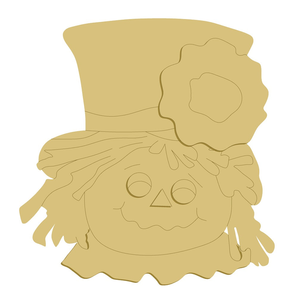 3D Design By Line Scarecrow MDF Cutout With Top Hat And Flower - Unfinished For DIY
