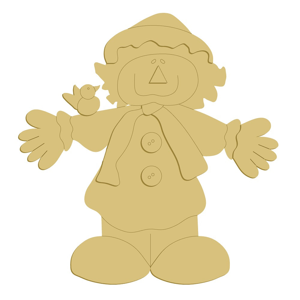 3D Design By Line Scarecrow MDF Cutout With Bird On Shoulder - Unfinished For DIY