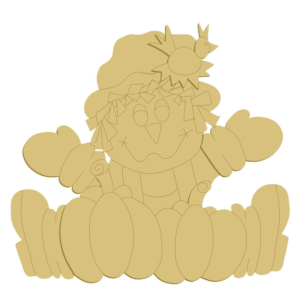 3D Design By Line Scarecrow MDF Cutout Autumn Scene With Pumpkins - Unfinished For DIY