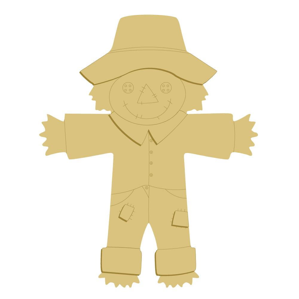 3D Design By Line Scarecrow MDF Cutout Smiling Face With Button Eyes And Patchwork Outfit - Unfinished For DIY