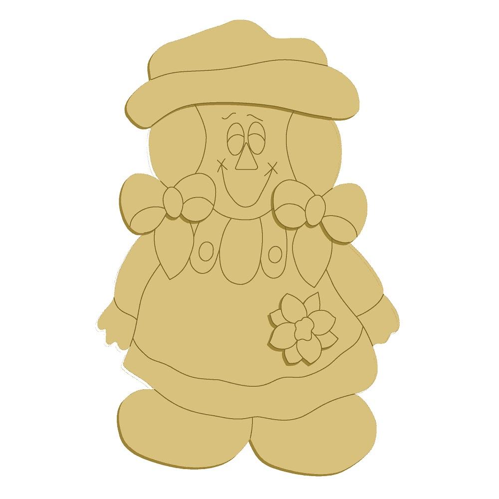 3D Design By Line Scarecrow MDF Cutout With Hat And Flower On Dress - Unfinished For DIY