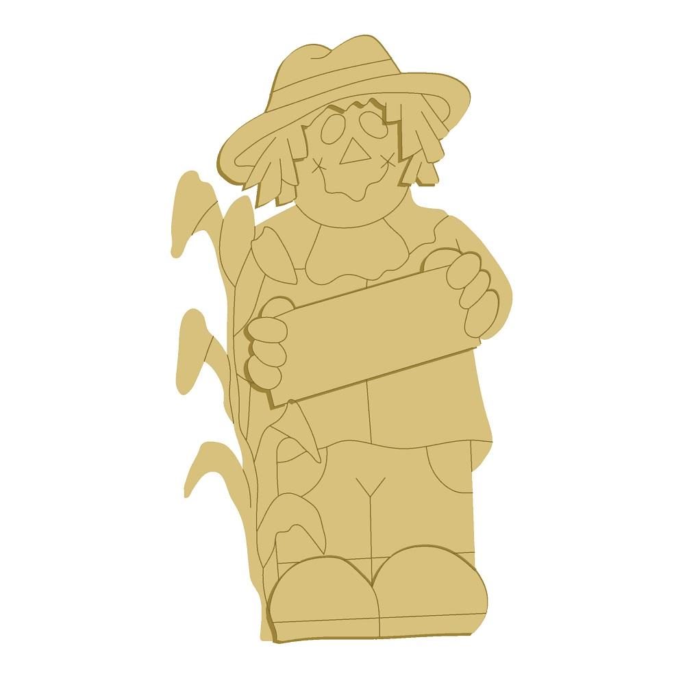 3D Design By Line Scarecrow MDF Cutout Holding Sign With Cornstalks - Unfinished For DIY