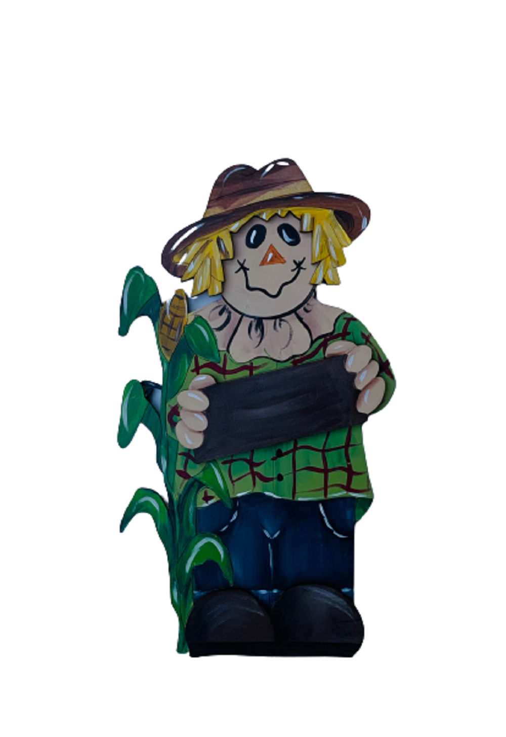 3D Design By Line Scarecrow MDF Cutout Holding Sign With Cornstalks - Unfinished For DIY