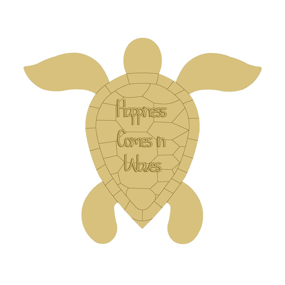 3D Design By Line Sea Turtle MDF Cutout Happiness Comes In Waves - Unfinished For DIY