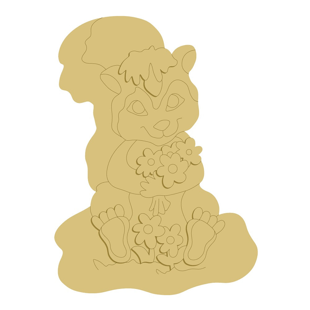 3D Design By Line Sitting Skunk MDF Cutout Skunk With Flowers - Unfinished For DIY
