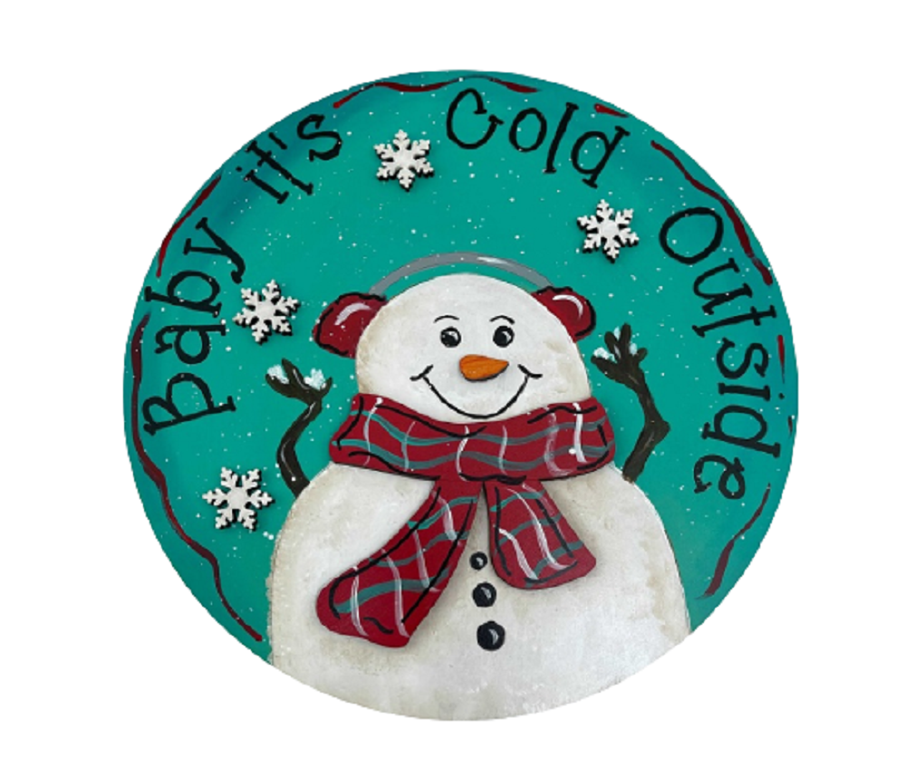 Design By Line Round MDF Cutout Baby It's Cold Outside Snowman Style 11 - Unfinished For DIY