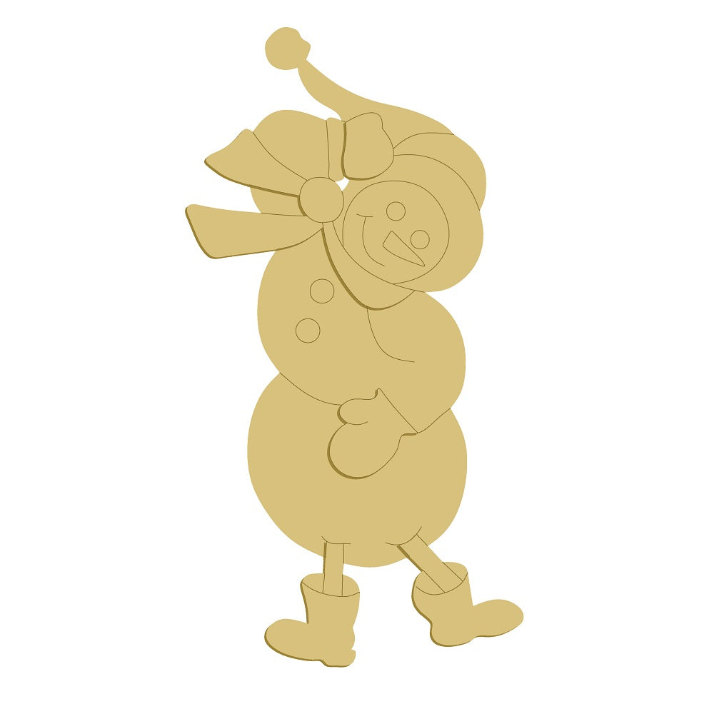 3D Design By Line Snowman MDF Cutout With Scarf And Boots - Unfinished For DIY