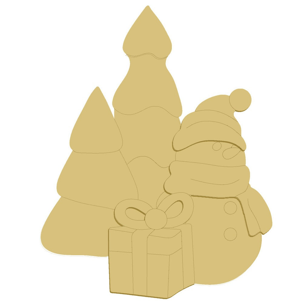 3D Design By Line Snowman MDF Cutout Winter Decor Style 46 - Unfinished For DIY