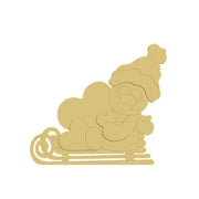 3D Design By Line Snowman On Sled MDF Cutout Winter Decor - Unfinished For DIY