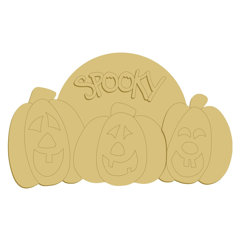 3D Design By Line Pumpkins MDF Cutout With Spooky Sign - Unfinished For DIY