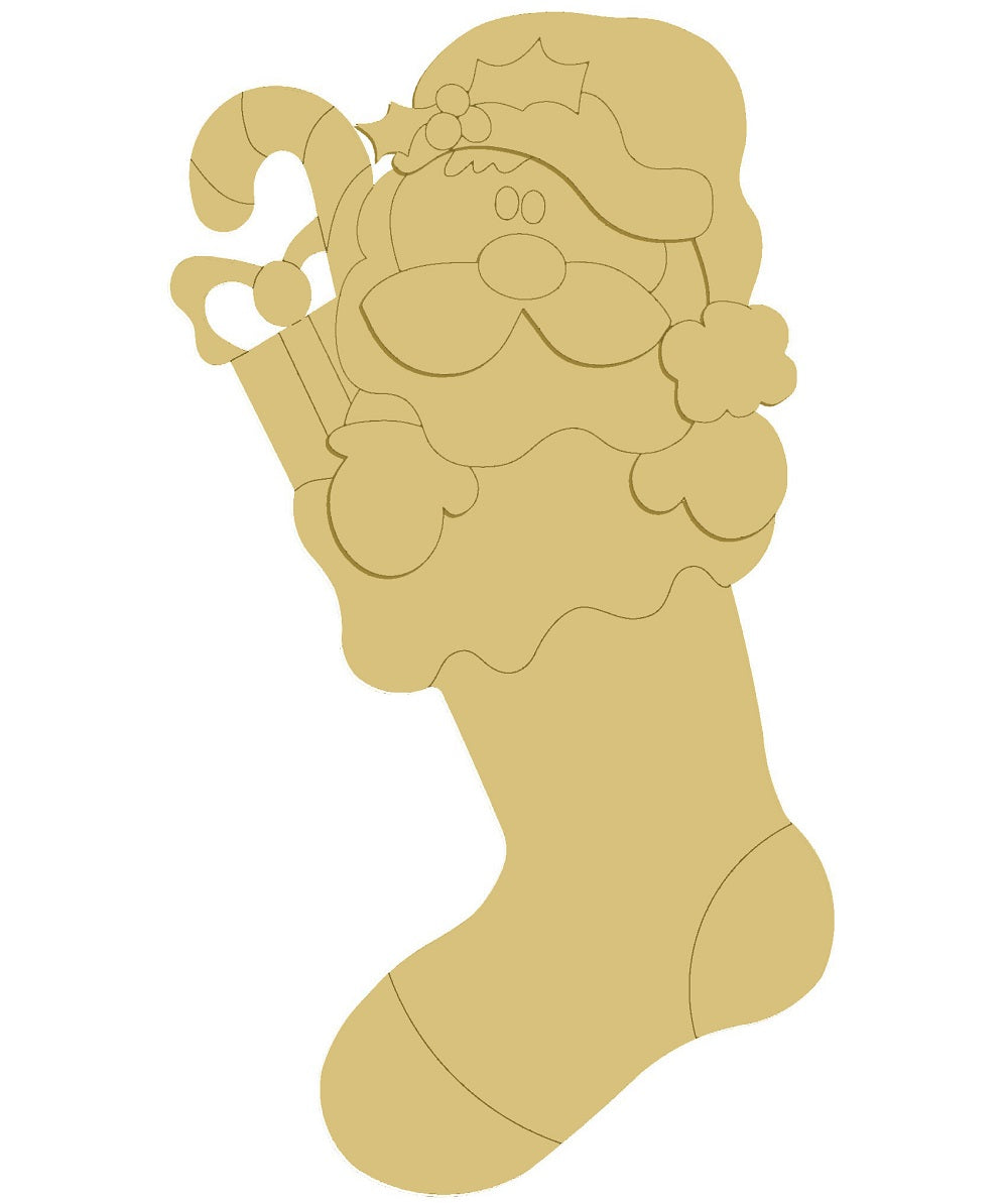 3D Design By Line Stocking MDF Cutout Santa In Stocking - Unfinished For DIY