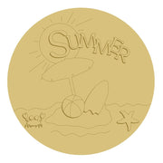 3D Design By Line Round MDF Cutout Summer Beach Scene With Umbrella, Beach Ball, Crab, Starfish - Unfinished For DIY