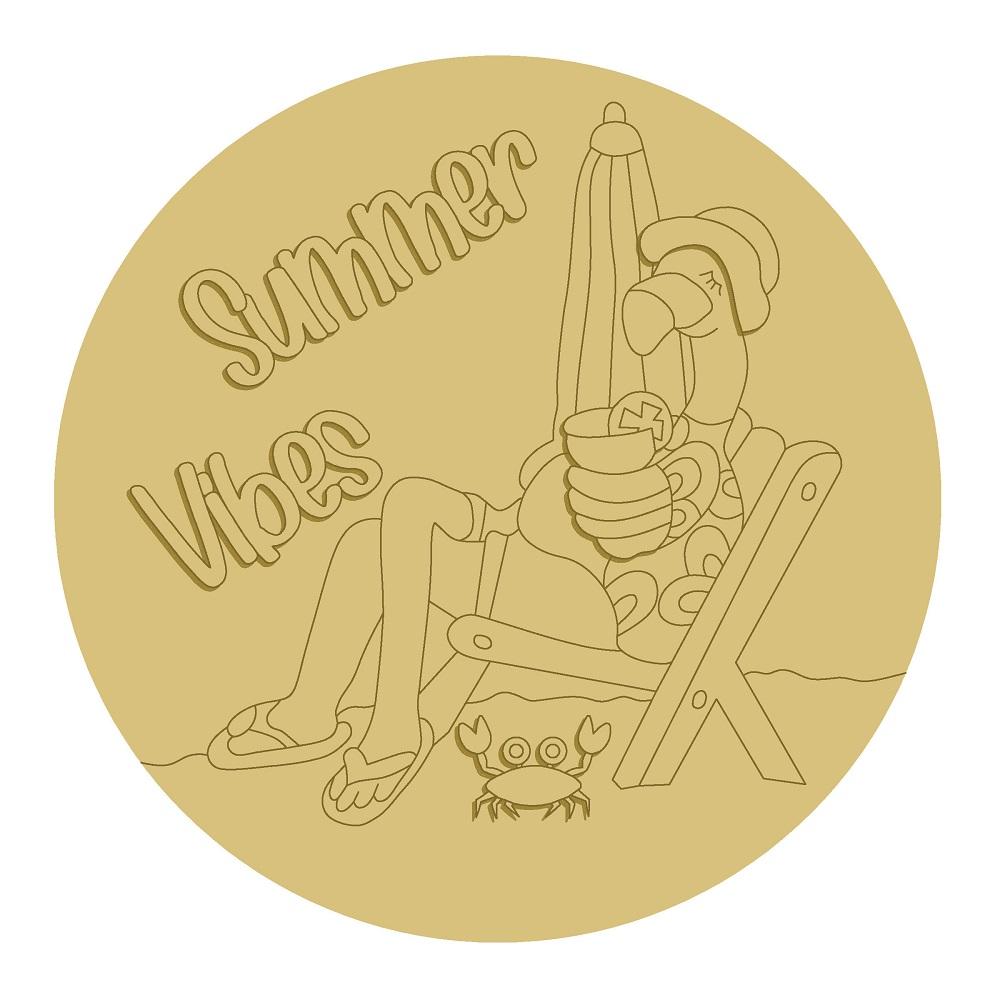 3D Design By Line Round MDF Cutout Summer Vibes Beach Chair With Crab - Unfinished For DIY