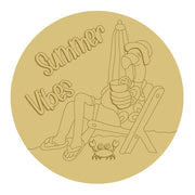 3D Design By Line Round MDF Cutout Summer Vibes Beach Chair With Crab - Unfinished For DIY