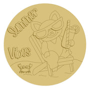 3D Design By Line Round MDF Cutout Summer Vibes Pig In Sunglasses On Beach Chair With Drink And Crab On Sand - Unfinished For DIY