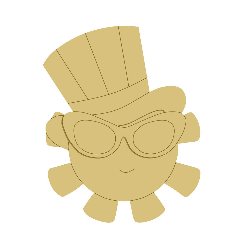 3D Design By Line Sun MDF Cutout With Sunglasses And Top Hat - Unfinished For DIY