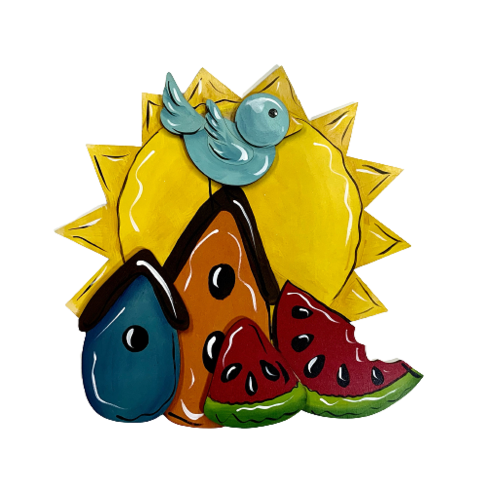 Design By Line Bird MDF Cutout Sun BirdHouse With Watermellon - Unfinished For DIY