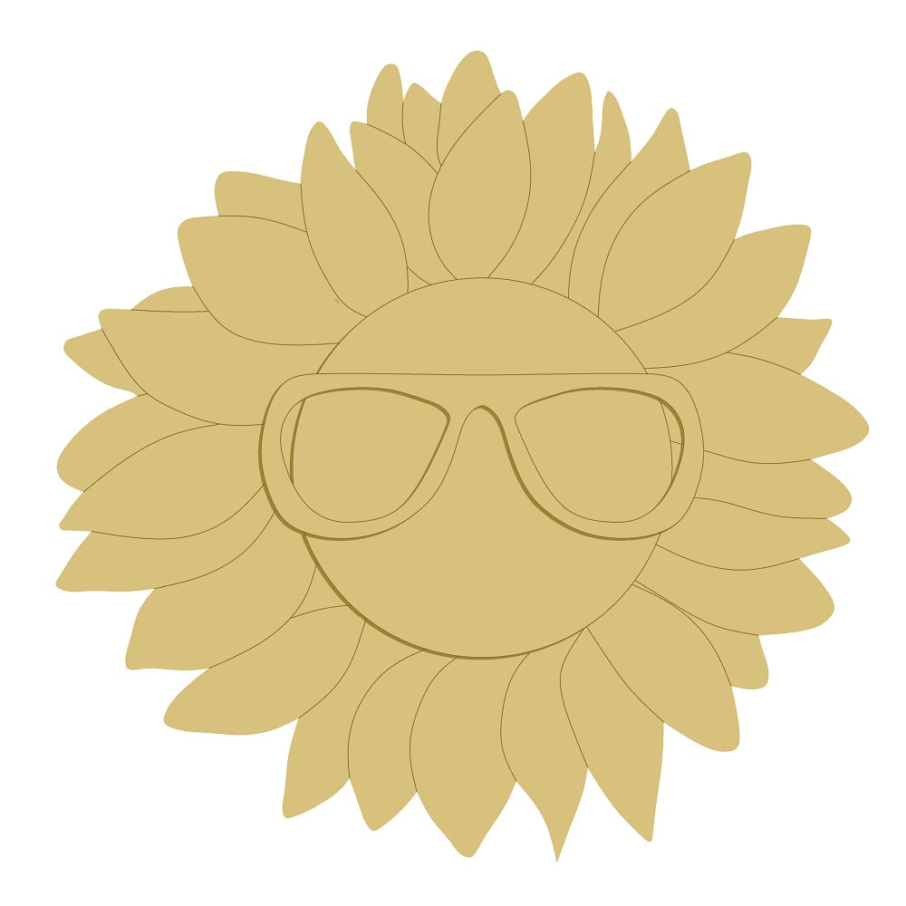 3D Design By Line Sunflower MDF Cutout With Sunglasses - Unfinished For DIY
