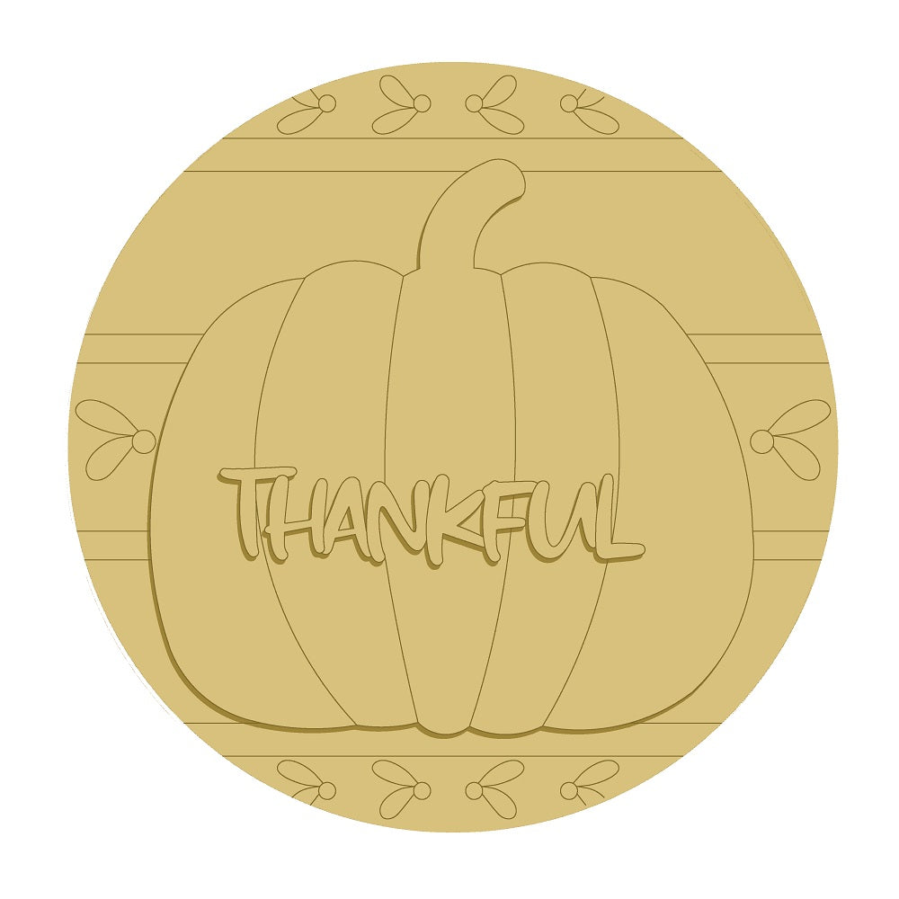 3D Design By Line Round MDF Cutout Pumpkin With Thankful Sign - Unfinished For DIY