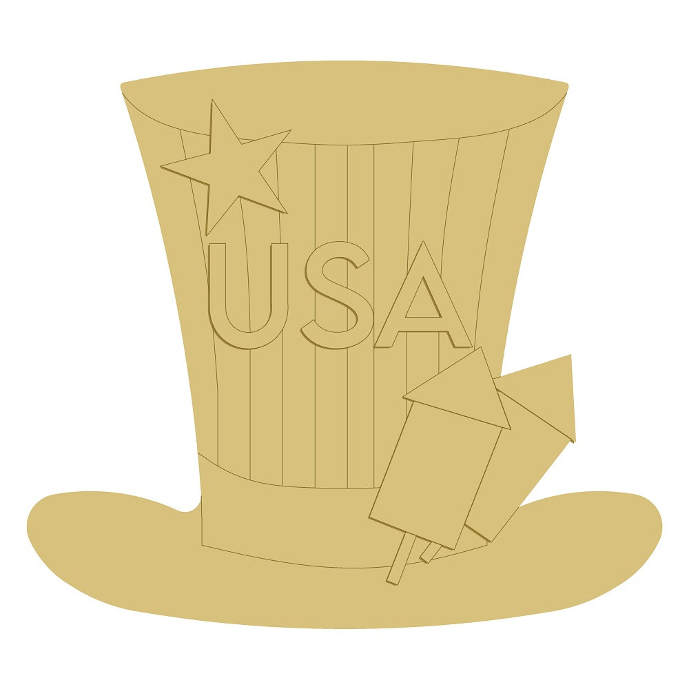 3D Design By Line Top Hat MDF Cutout USA Star Accent - Unfinished For DIY